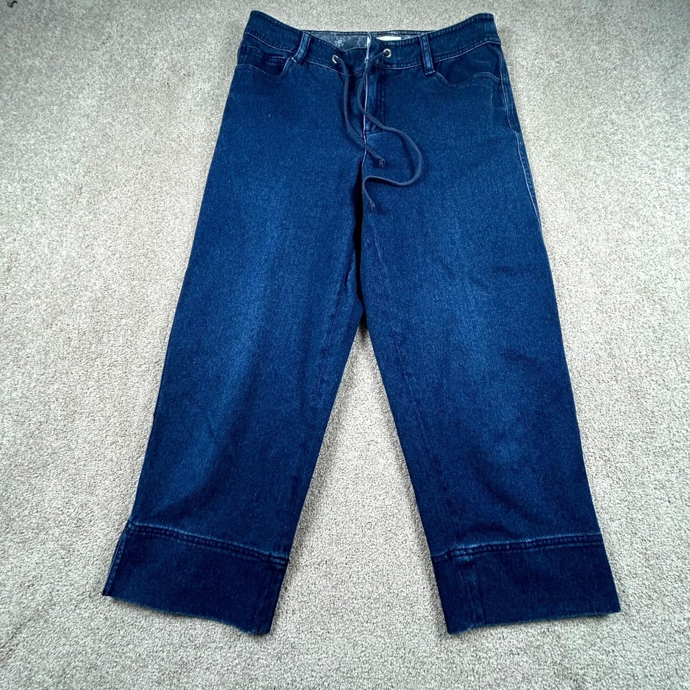 Coldwater Creek Capri Jeans Womens 8 Blue Denim Cotton Dark Wash Ankle Slit
